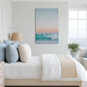 Tranquil wave canvas art complementing airy minimalist interiors