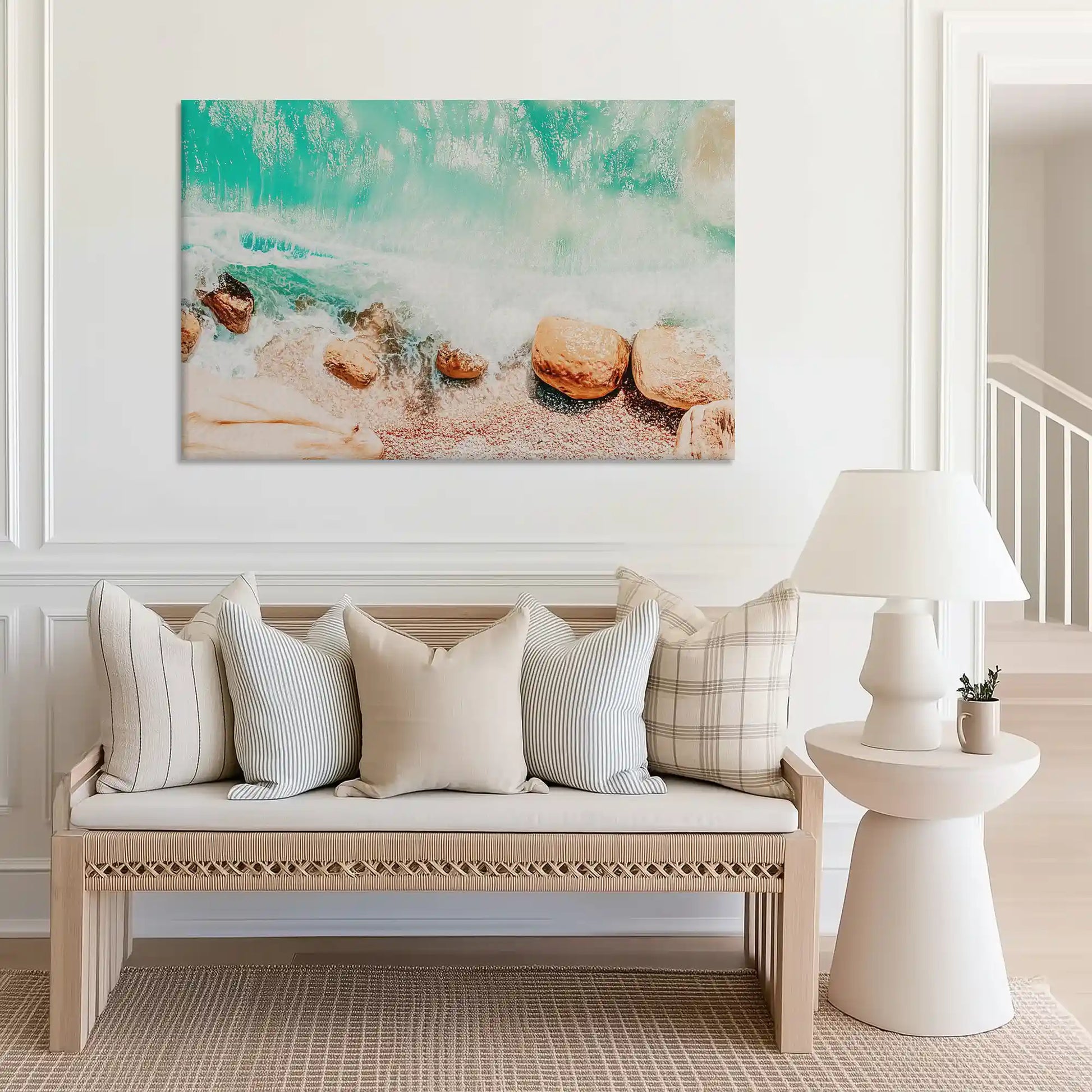 Serene seascape canvas print perfect for bedroom wall decor with calming tones