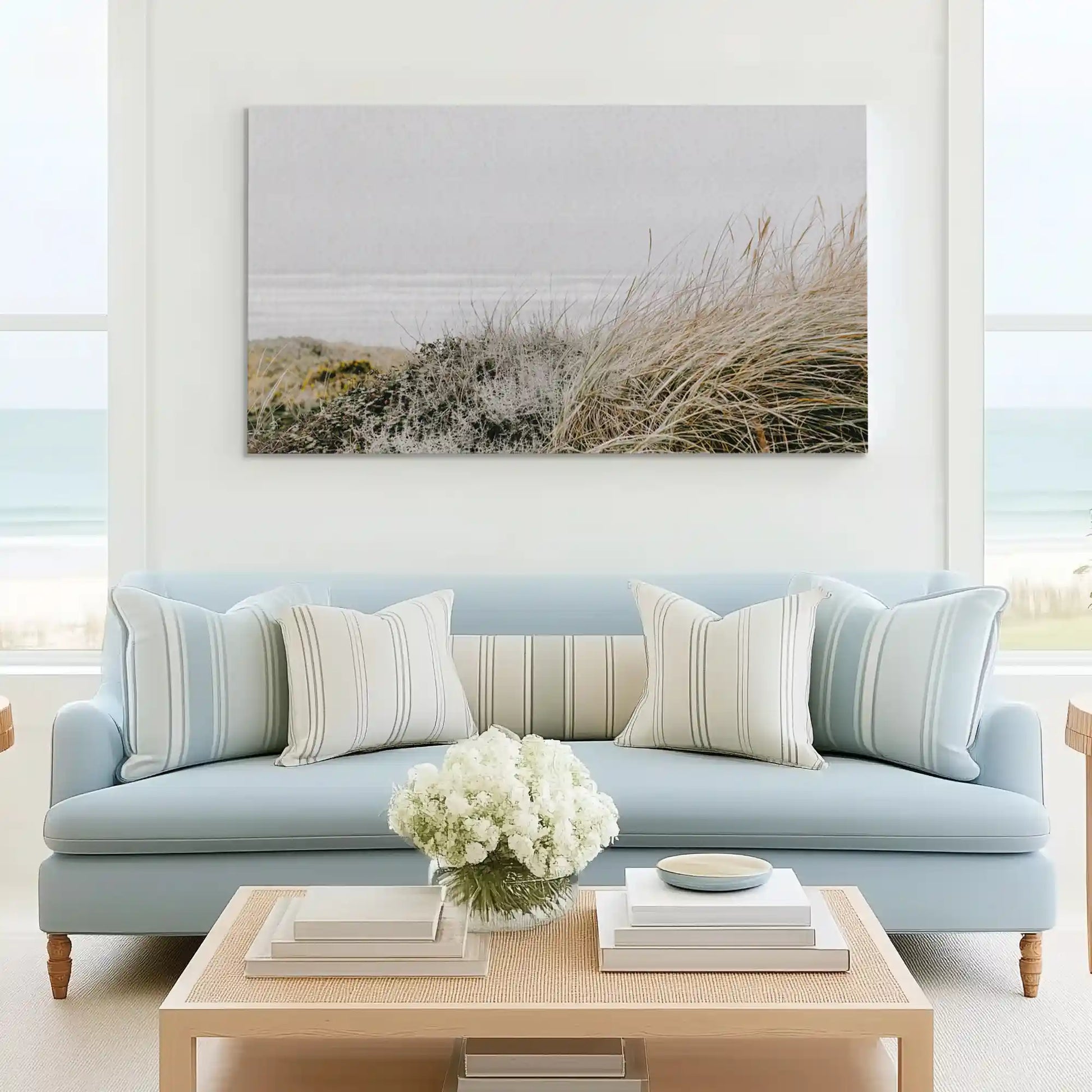 Tranquil dune grass canvas wall art complementing Scandinavian-inspired décor