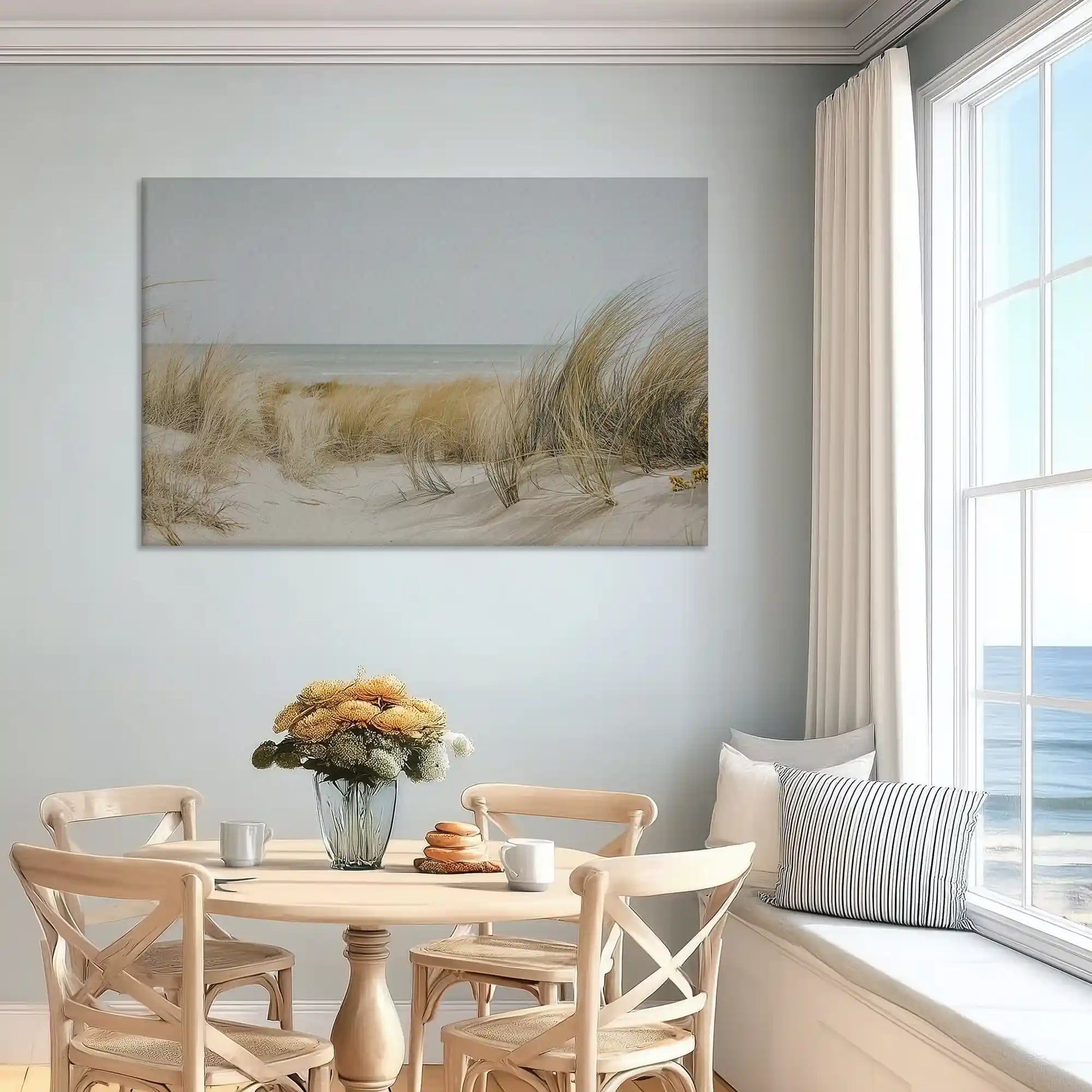 Tranquil coastal dune canvas wall art complementing Scandinavian-inspired décor