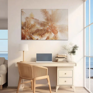 Oversized tropical palm tree canvas print styled as vibrant wall decor for homes