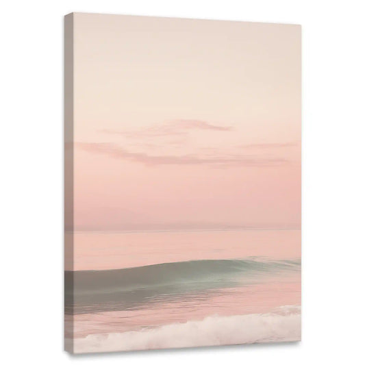 Minimalist pink ocean canvas wall art for bedroom featuring soft waves and pastel sky at sunset
