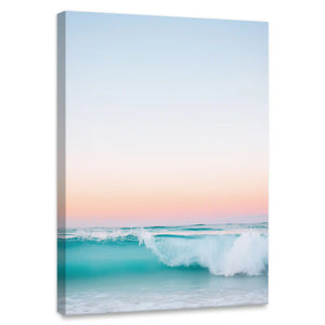 Ocean wave canvas wall art for bedroom with soft pastel sunset tones