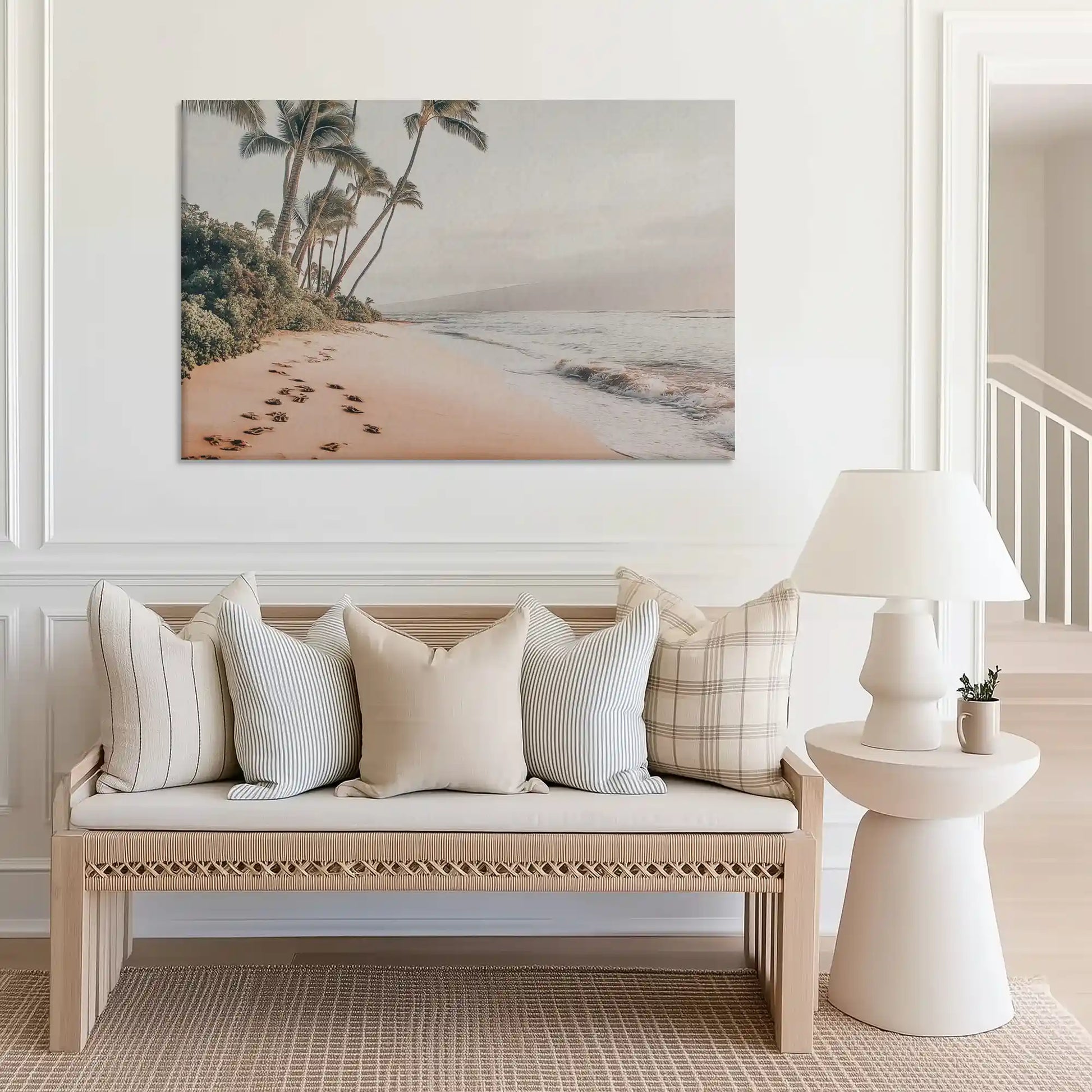 Tranquil tropical canvas wall art complementing coastal-inspired interiors