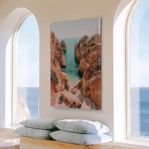 Large vertical cliff and ocean painting perfect for enhancing contemporary living room walls