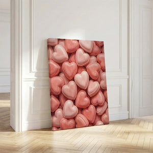Canvas artwork depicting a tightly packed array of soft, rounded hearts with a smooth texture and no visible background.