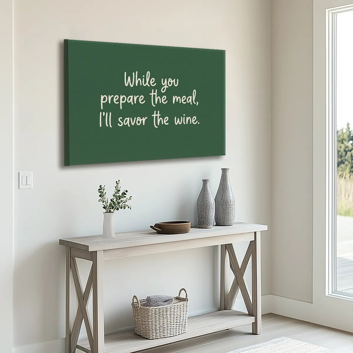 Canvas wall art with lighthearted message in flat digital rendering and clean typography