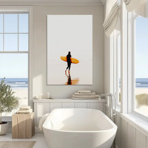 Striking surfer canvas art enhancing contemporary beach inspired interiors