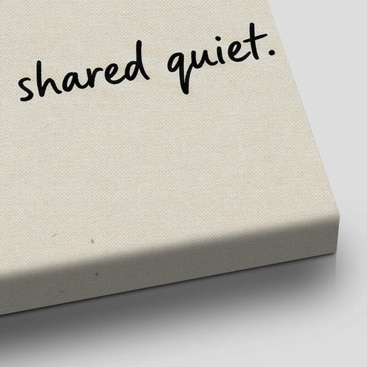 Minimalist canvas wall art with centered mugs and the text 'A cup for sharing' in clean black typography on beige background