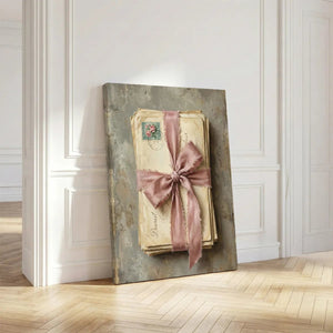 Fine art canvas portraying a romantic stack of aged letters with soft blending and a hand-painted vintage aesthetic.