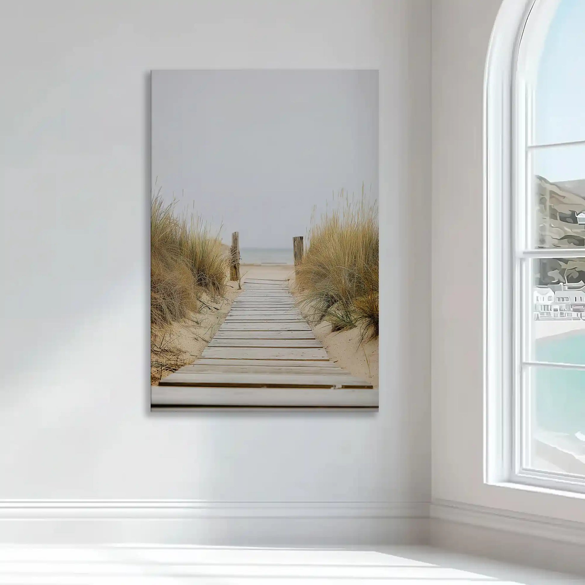 Neutral dune pathway wall art bringing serene seaside calm