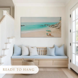 Textured sandy beach canvas art complementing light modern beach-inspired interiors