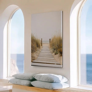 Large coastal boardwalk painting perfect for above the sofa placement
