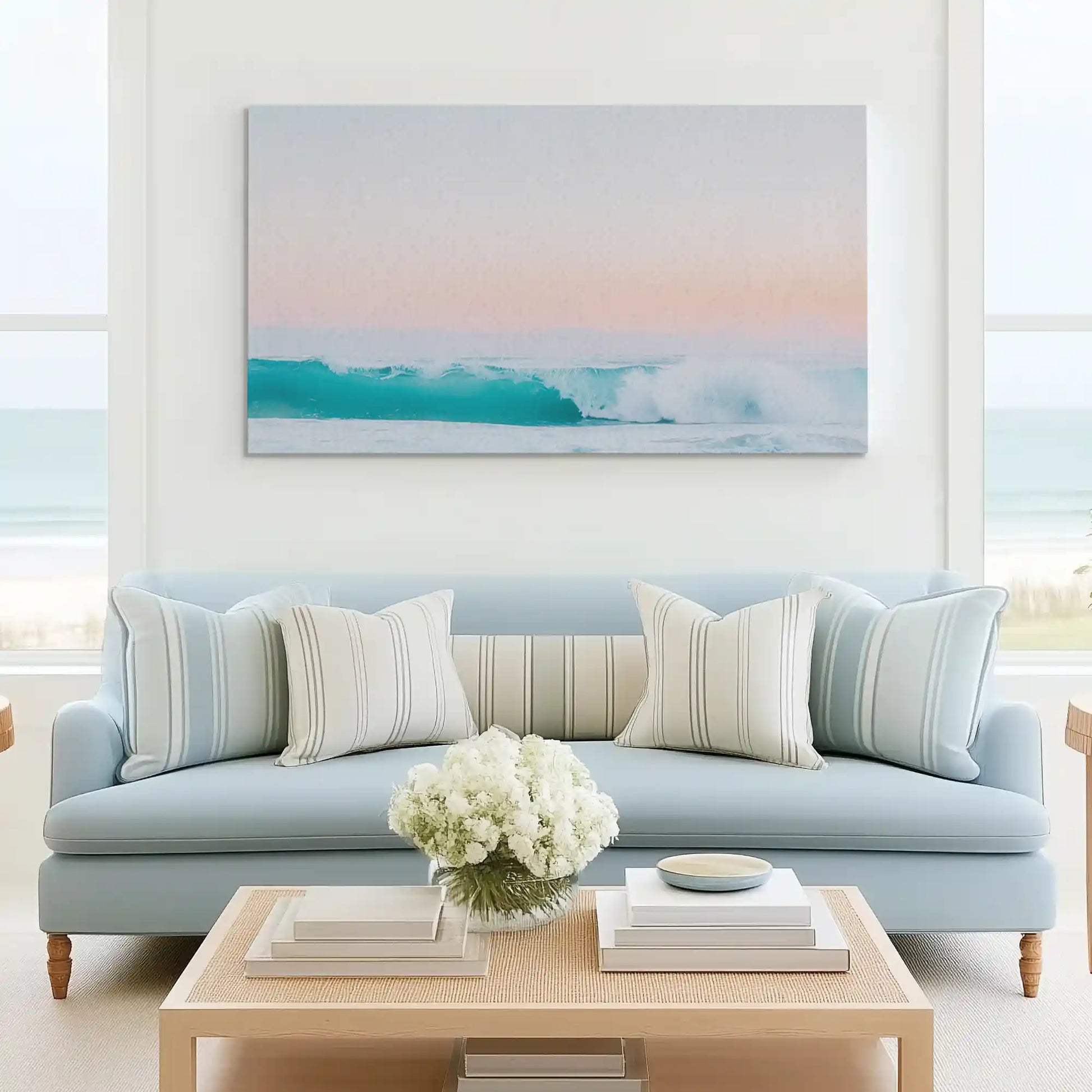 Tranquil pastel painting complementing minimalist coastal wall decor style
