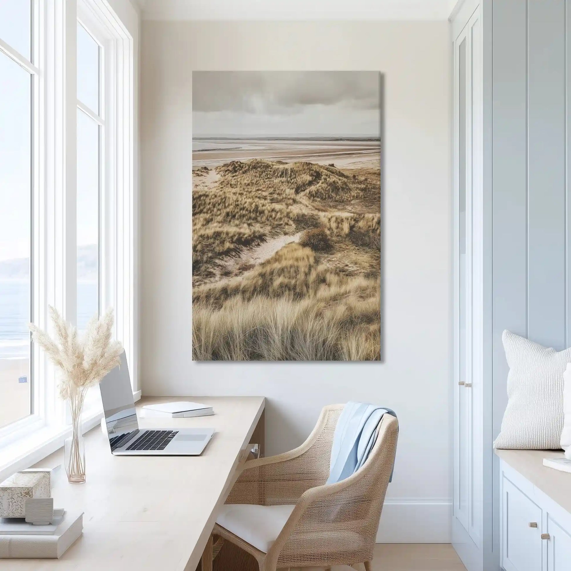 Neutral toned dune landscape canvas print adding calm to bright spaces