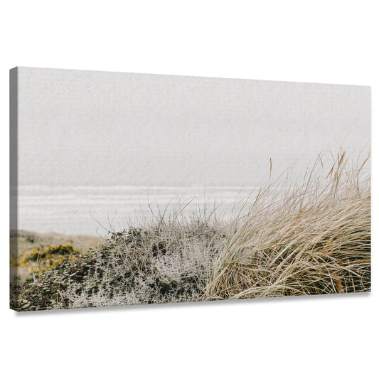 Minimalist dune grass canvas wall art for living room with soft coastal tones