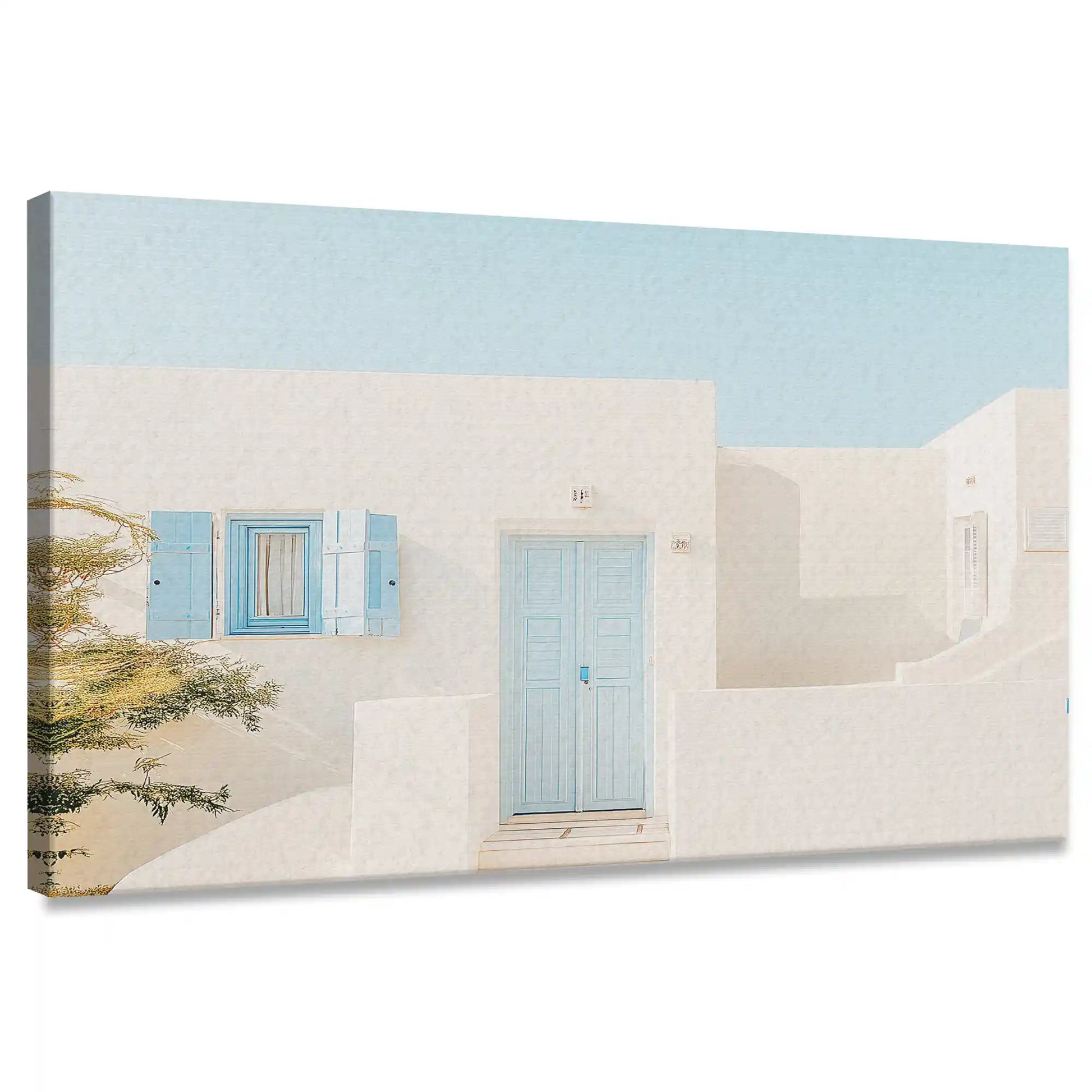 Mediterranean coastal home canvas wall art for living room with soft blue tones
