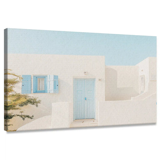Mediterranean coastal home canvas wall art for living room with soft blue tones