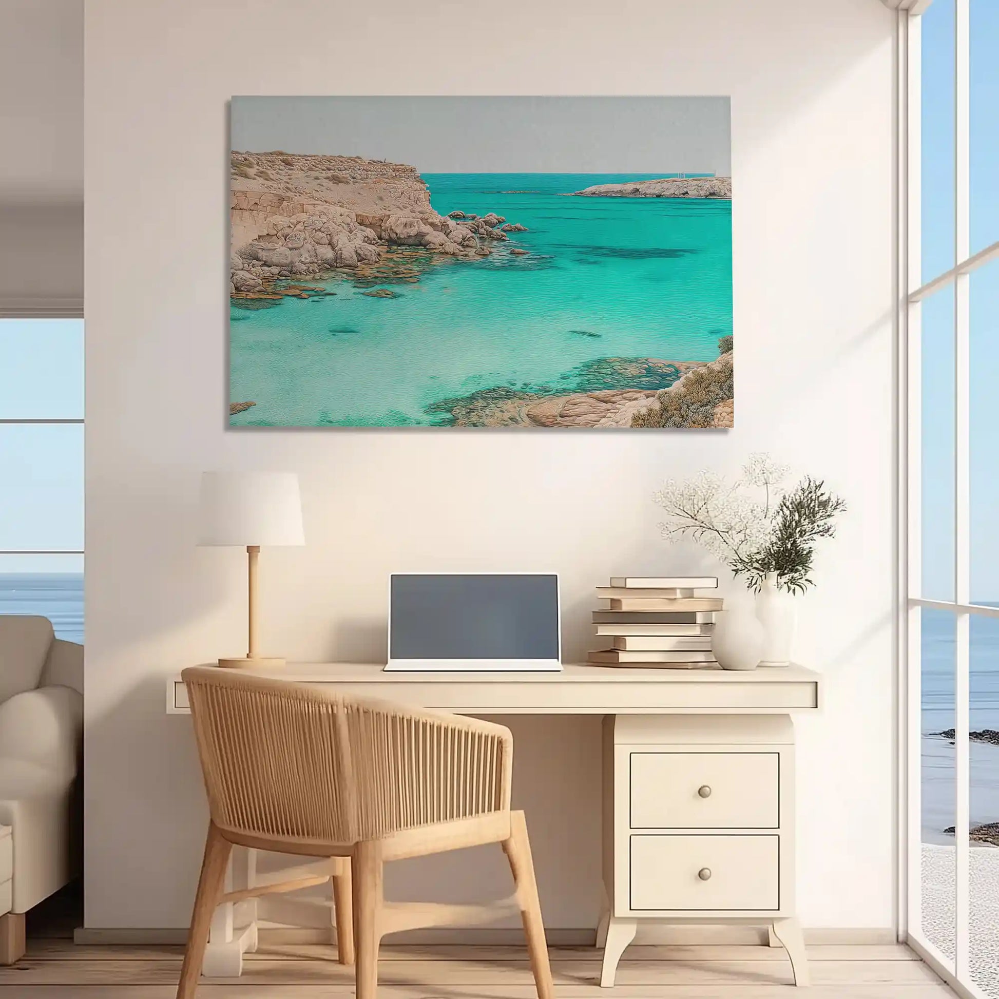Oversized rocky coast canvas print styled as striking wall decor for homes