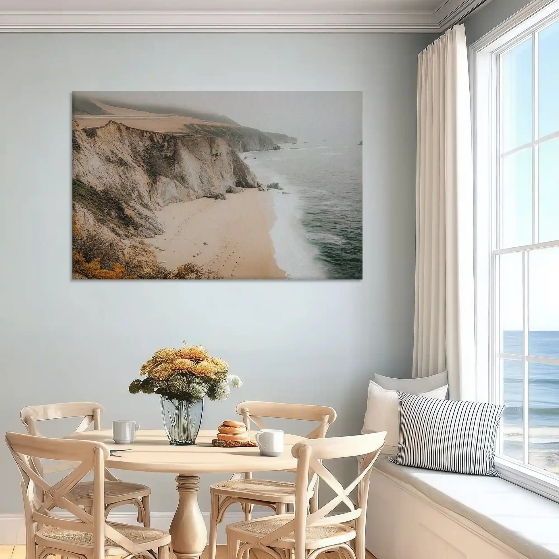 Modern coastal cliff canvas wall art designed for bedroom or airy coastal interiors
