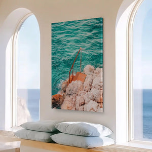 Large vertical seaside ladder painting perfect for enhancing contemporary living room walls