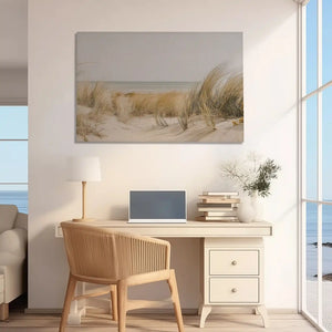 Oversized coastal grass canvas print styled as calming wall decor for homes