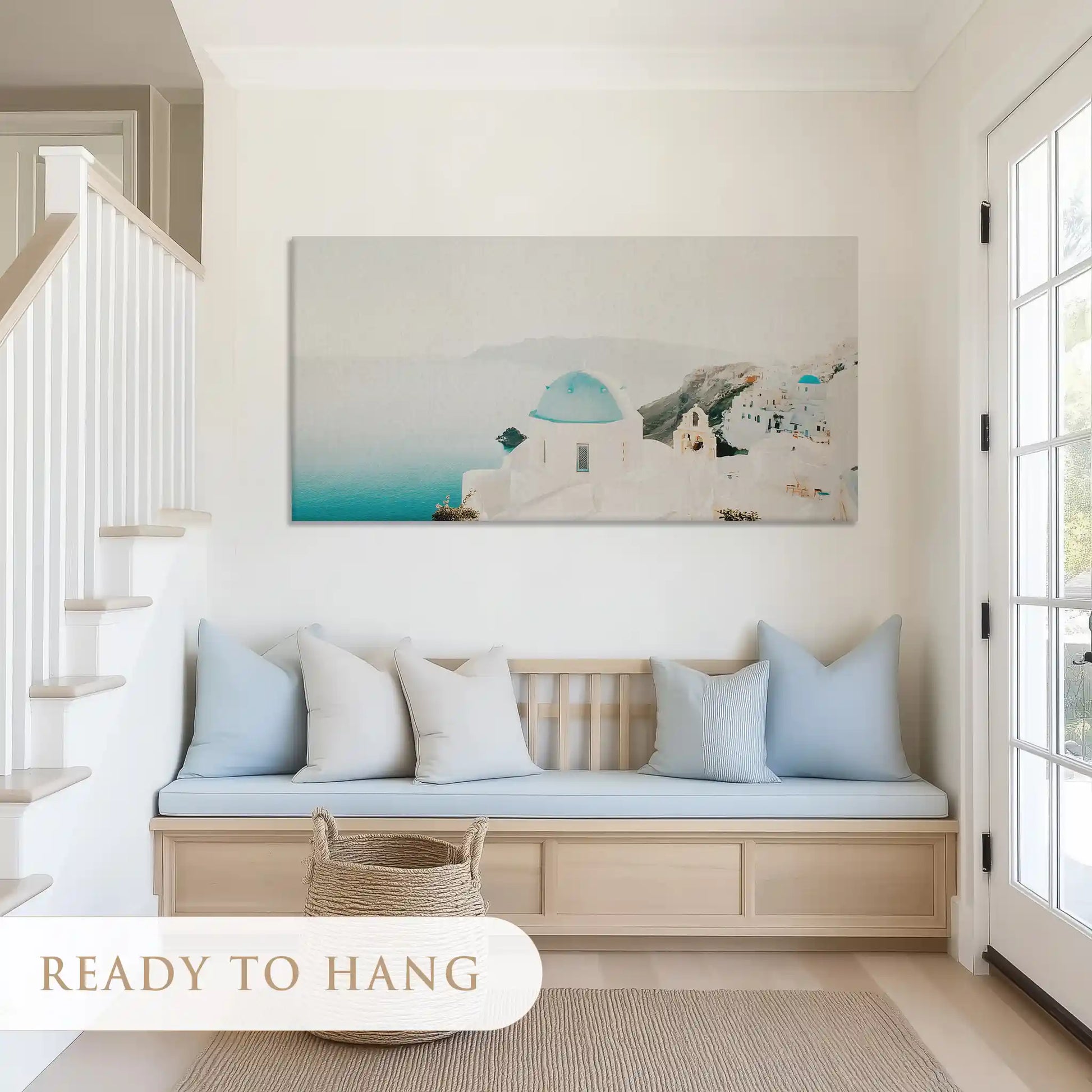 Tranquil coastal painting blending soft pastel hues for minimalist home wall