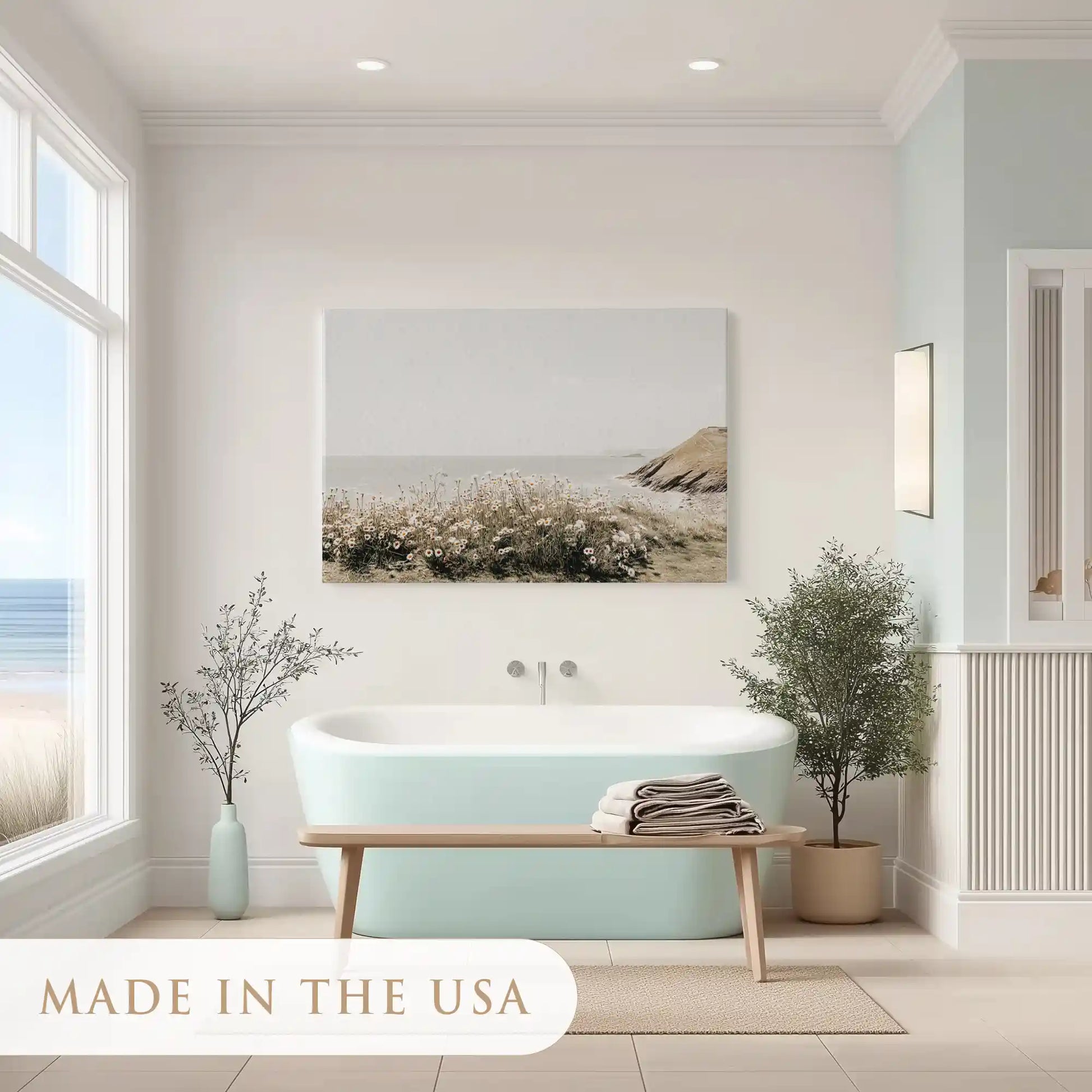 Peaceful shoreline painting adding natural charm to modern coastal living spaces