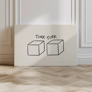 Geometric canvas wall art with minimalist 3D cube drawings and stylized lettering in a modern aesthetic
