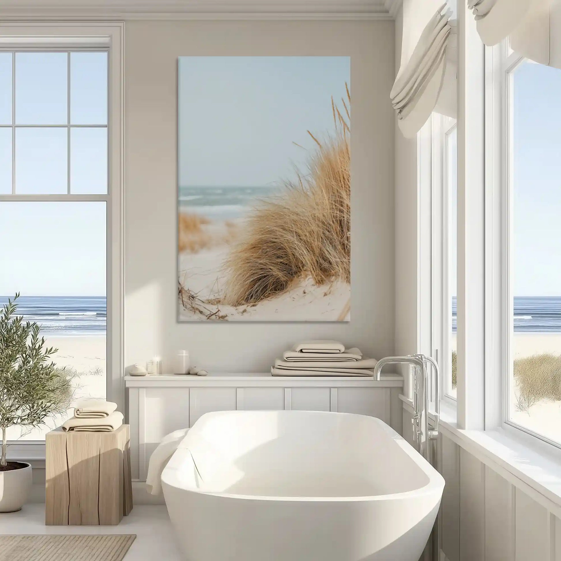 Serene seagrass by the ocean painting enriching modern wall decor style