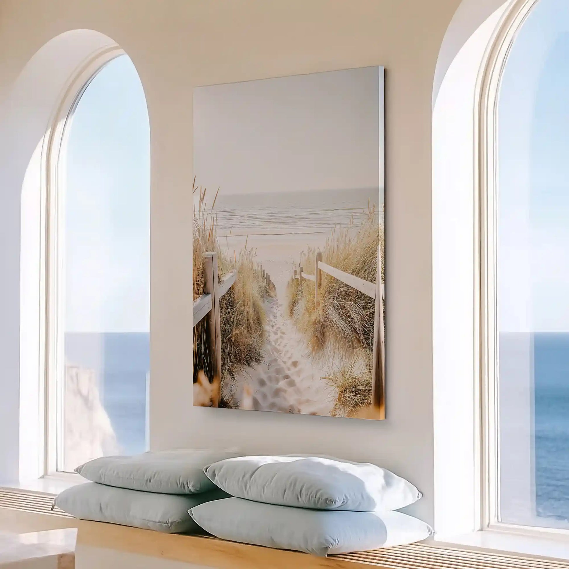 Large vertical dune walkway painting perfect for enhancing bright contemporary living room walls