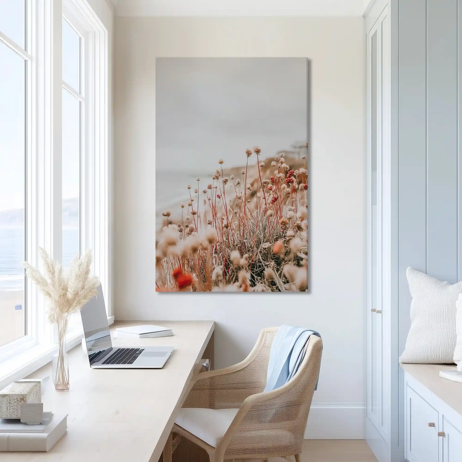 Peaceful wildflower meadow painting with earthy tones for rustic homes