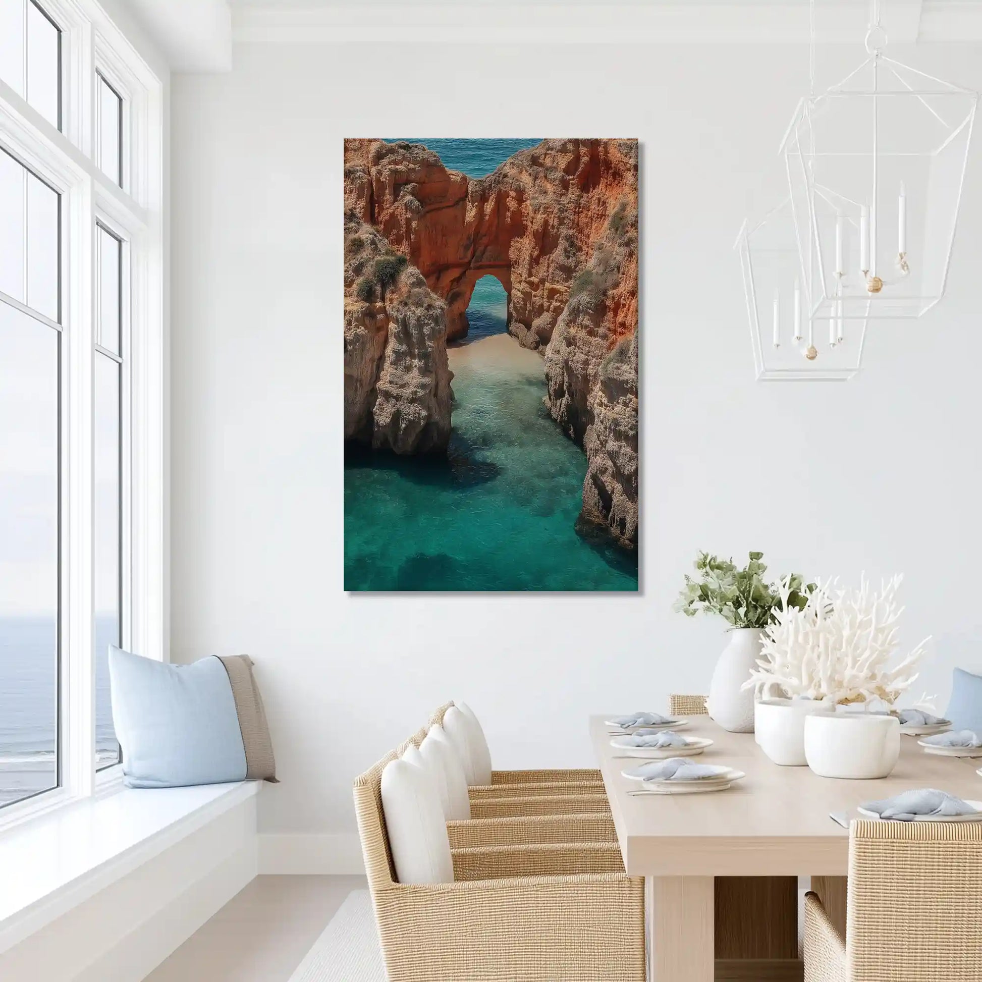 Oversized sea arch canvas wall art for serene bathroom retreat