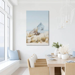 Oversized beach house canvas wall art for serene bathroom retreat