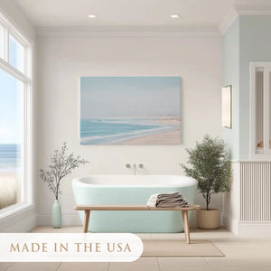 Calm shoreline canvas art with muted tones for airy minimalist interiors