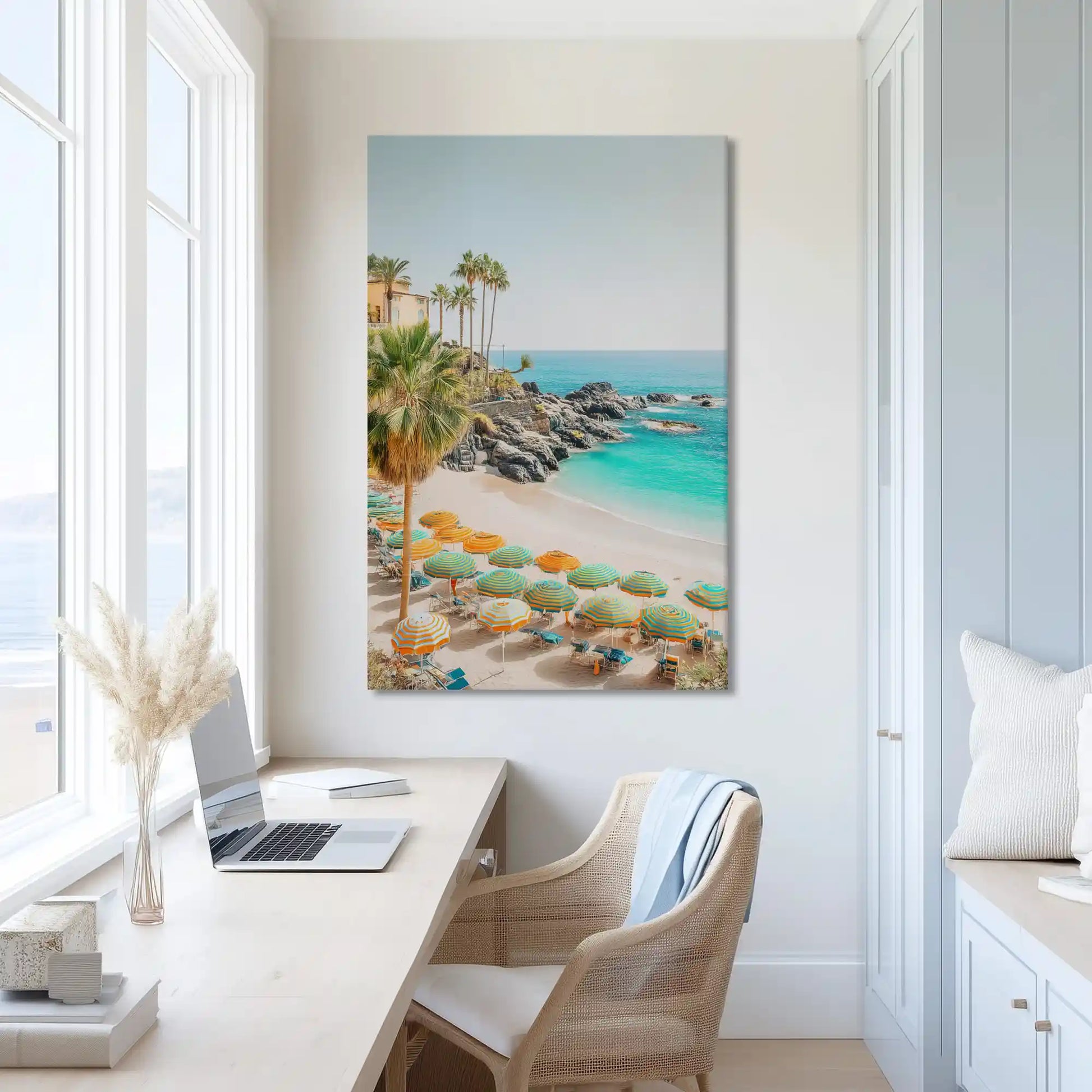 Playful tropical beach painting with vivid tones for vacation-style homes