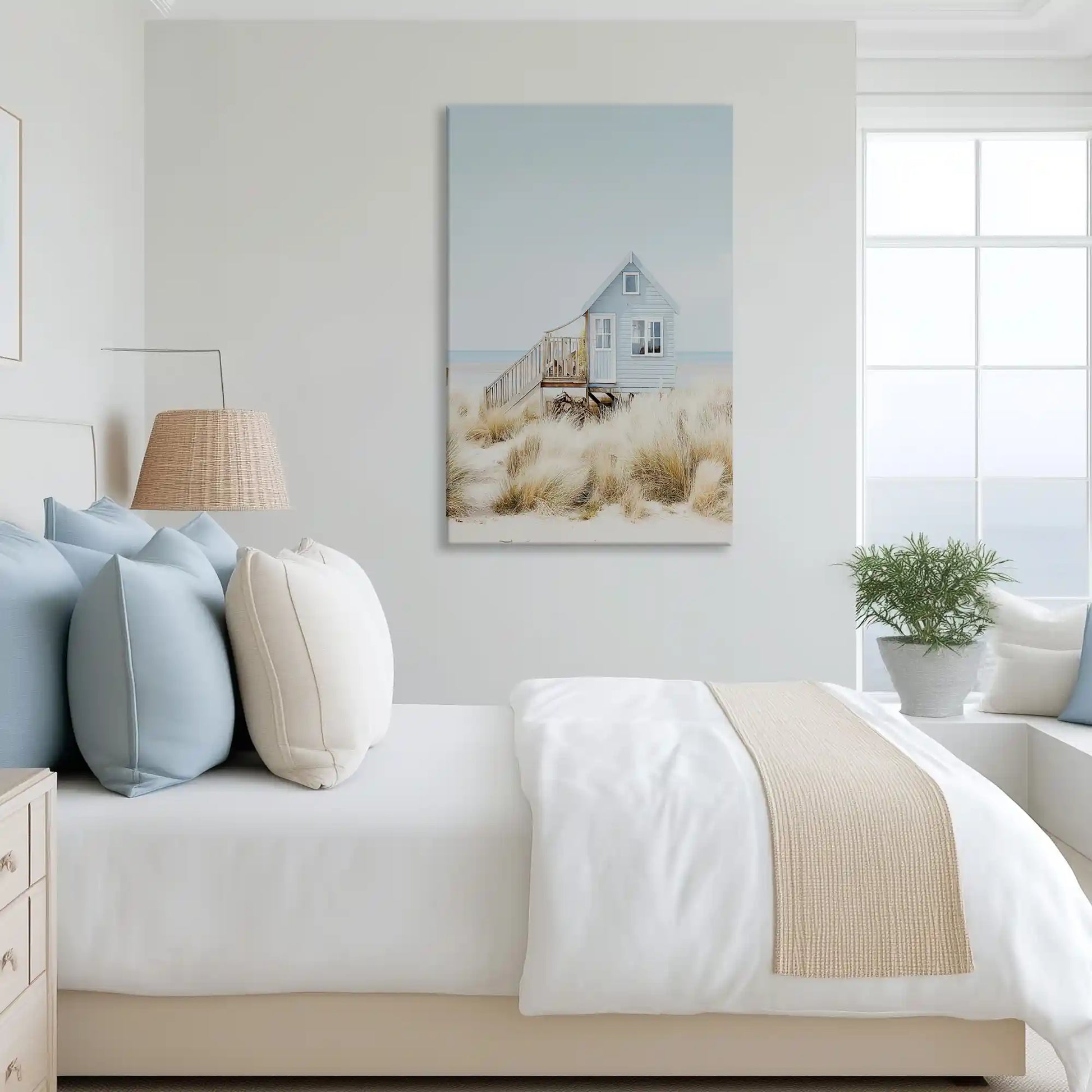 Tranquil beach house canvas art complementing neutral minimalist decor