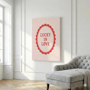 Clean and retro canvas wall decor with high-contrast red lettering inside a decorative oval frame