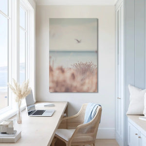 Neutral toned bird and dunes canvas print adding peace to interiors