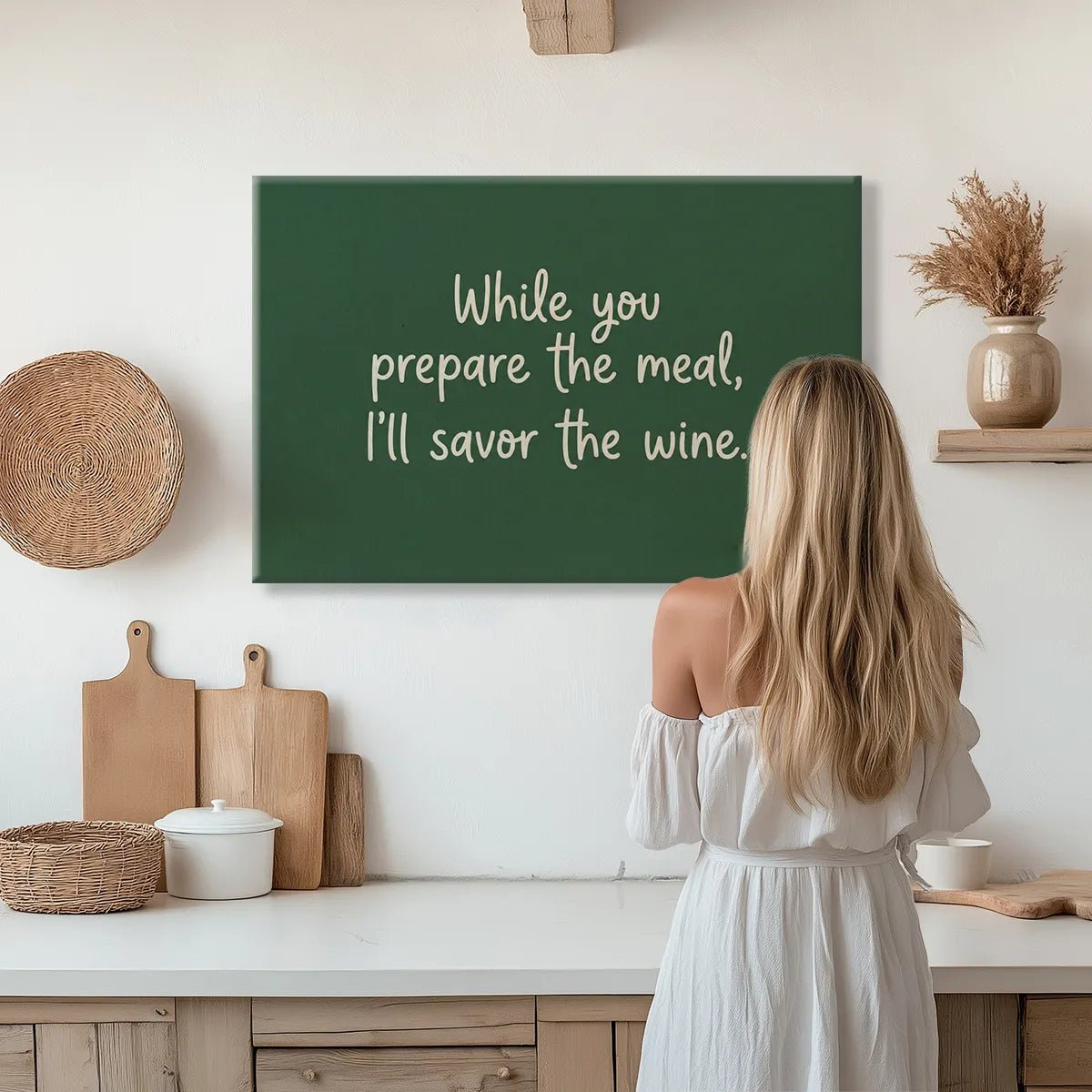Canvas wall art with two-tone color palette and simple handwritten-style lettering