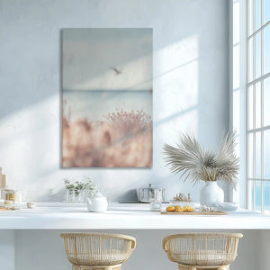 Seaside field wall decor enhancing dining room with soft coastal elegance