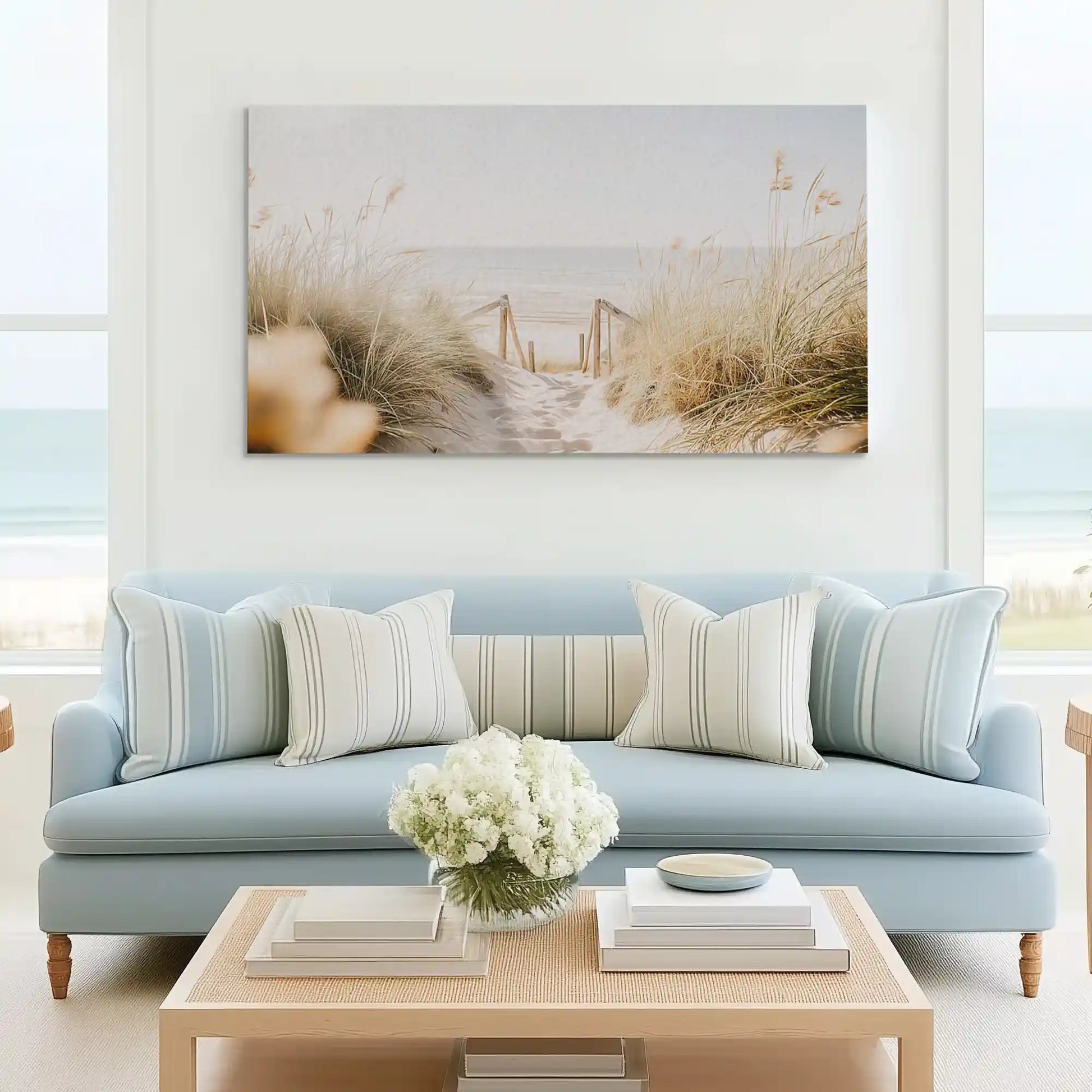 Tranquil sandy walkway canvas wall art complementing Scandinavian-inspired décor