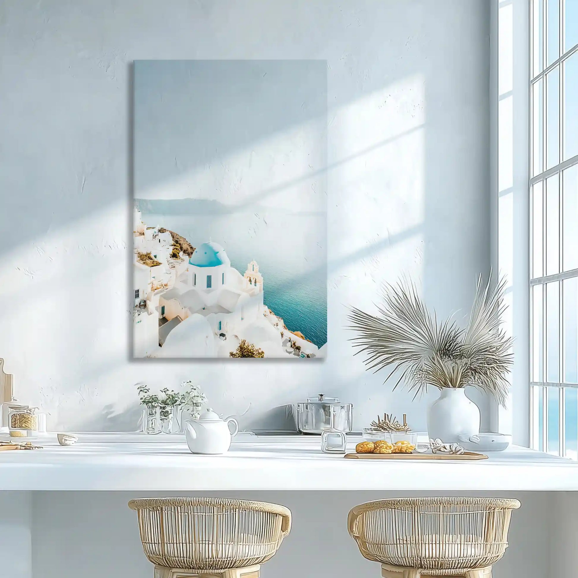 Seaside architecture canvas wall art for bright dining room atmosphere
