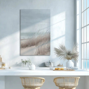 Coastal dune wall decor enhancing dining room with serene elegance
