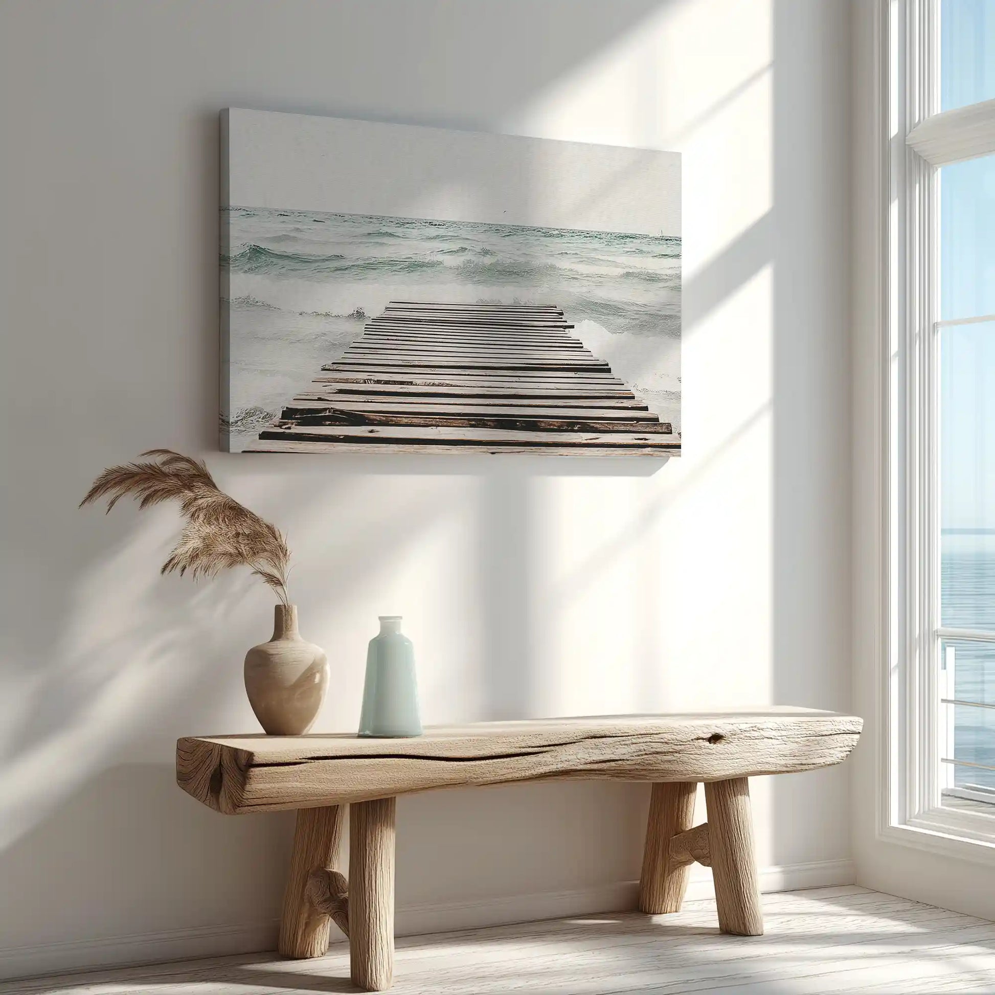 Wooden pier stretching to the sea captured in canvas print with modern style