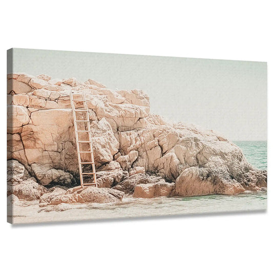 Minimalist rocky coast canvas wall art for living room with soft neutral tones
