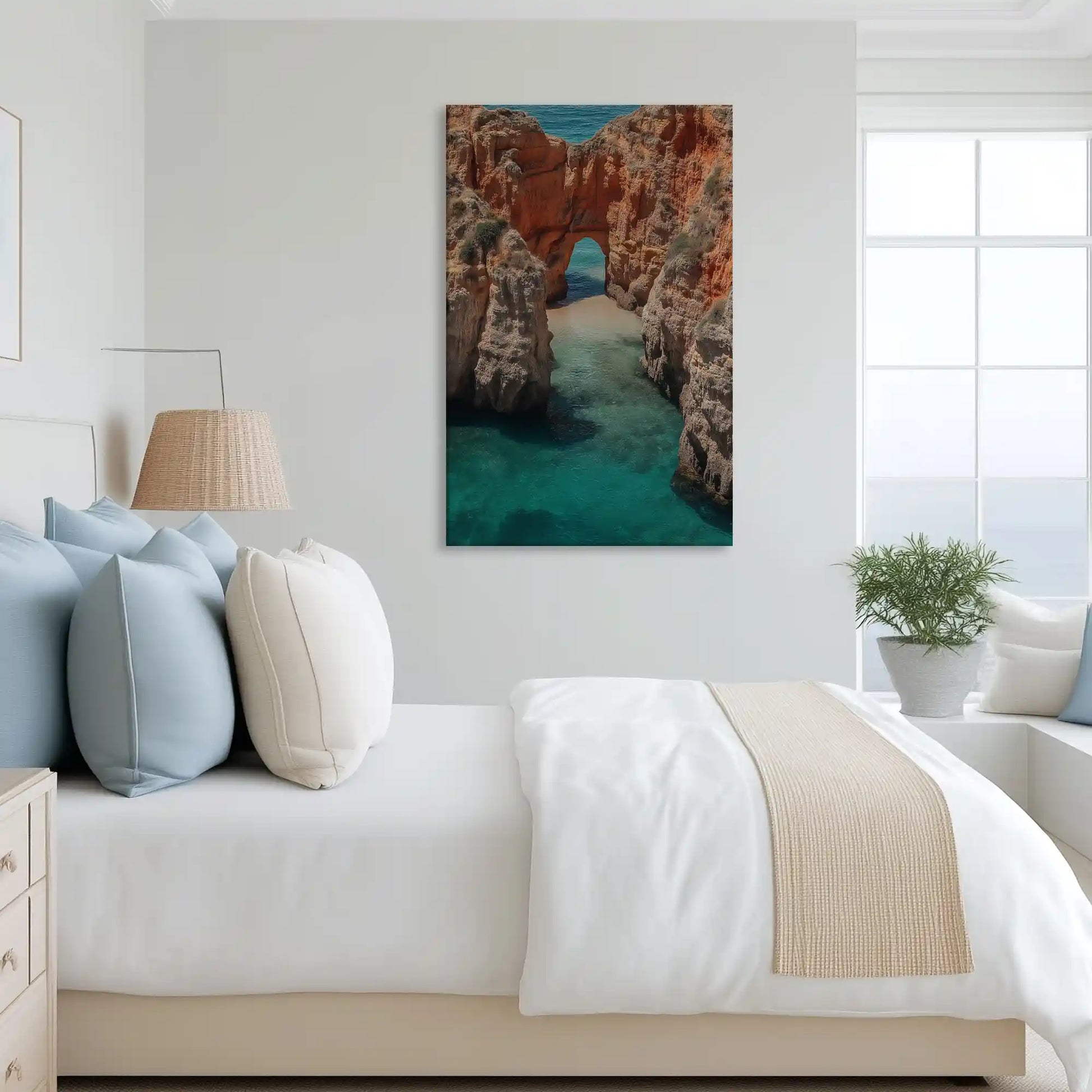 Tranquil sea arch canvas art complementing airy neutral interiors