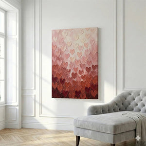 Vertical canvas art with textured heart patterns in a gradient layout, suited to romantic bedroom or living room decor
