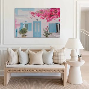 Coastal wall decor canvas in pastel blue and pink tones for modern living room interiors
