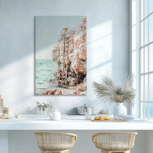 Soft aqua sea and rocky textures canvas print adding natural calm to wall decor